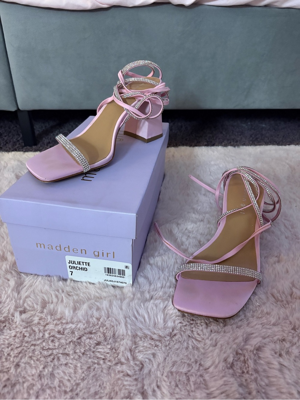 Madden Girl Orchid Pink Rhinestone Strappy Heels